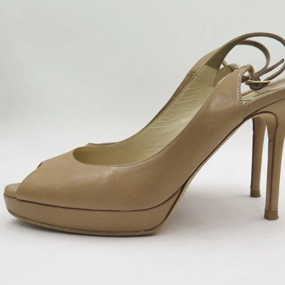 JIMMY CHOO NOVA SLINGBACK PLATFORM PUMPS NUDE SIZE 38 - Picture 4 of 6